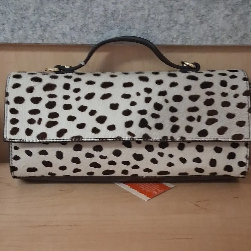 Divina Firenze Animal Print Satchel Top Handle Bag Detachable Strap White Brown